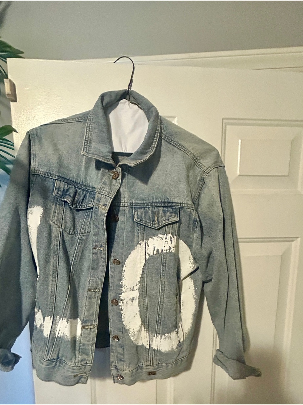 Light Wash Blue Denim Jacket with White Painted Detail